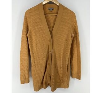 COS‎ Cardigan Womens XS Mustard Yellow Textured Knit V-Neck Button Front Sweater